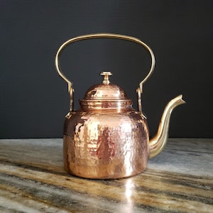 Copper Kettle With Brass Handle And Spout Indian Copper Teapot