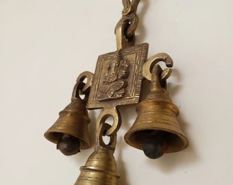 Brass Bell Ganesh Hanging Hand Made Indian Metal Cast Design