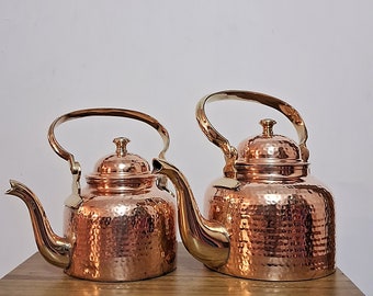 Set of Copper Kettles 2Ltrs & 1.0Ltrs With Brass Handle And Spout Indian Copper Teapot