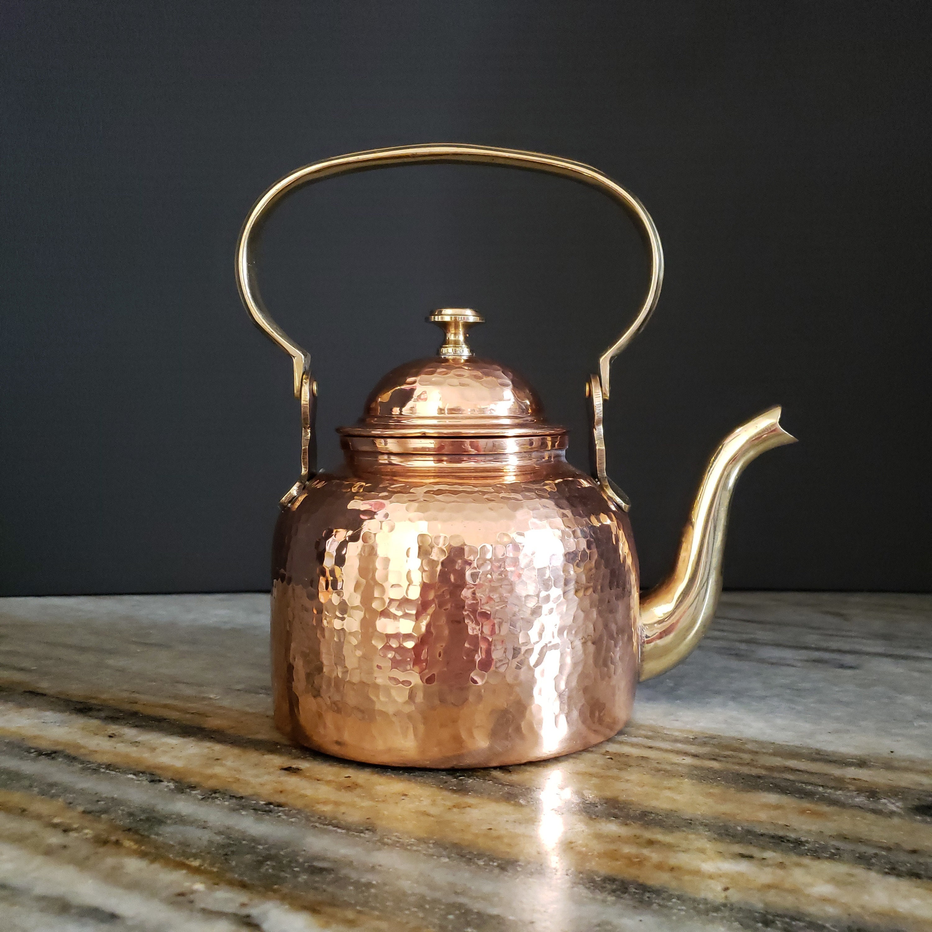 Copper Tea Kettle Gooseneck Spout  Tin-Lined Copper Teapot Hinged Handle