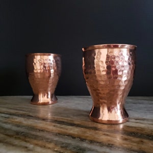 Pure Copper Drinking Cups Set Water Glasses Hand Hammered with Rolled Rim