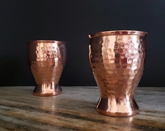 Pure Copper Drinking Cups Set Water Glasses Hand Hammered with Rolled Rim