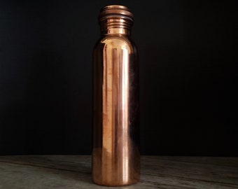 Pure Copper Water Bottle With Copper Screw Cap Hand Made Indian Copper