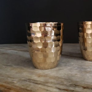 Pure Brass Drinking Cup Set With Hexagonal Design Hand Made Indian Water Tumbler