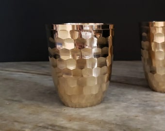 Pure Brass Drinking Cup Set With Hexagonal Design Hand Made Indian Water Tumbler