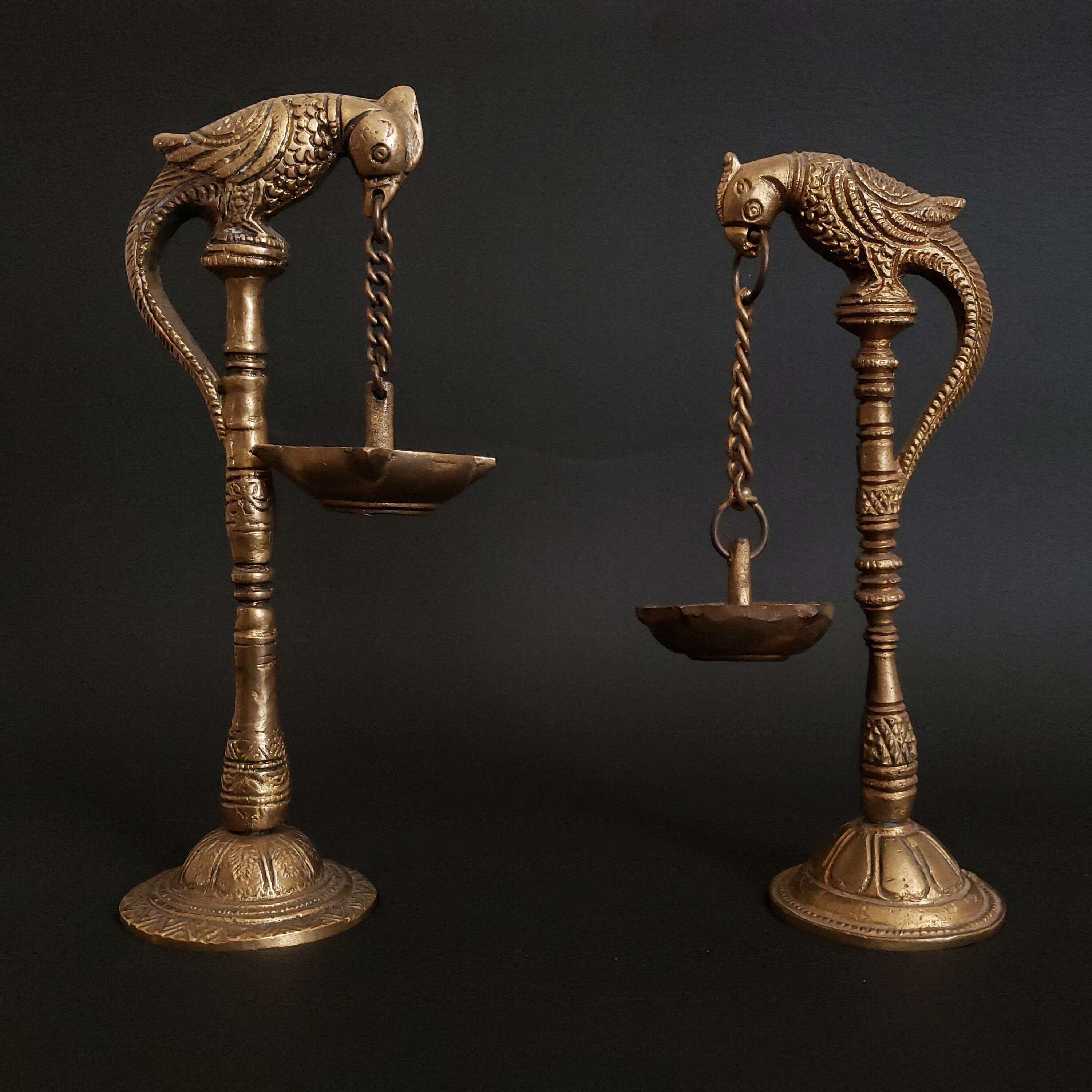 Vintage Brass Bird Diya Lamp Stands Etsy