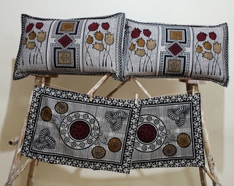 Hand Block Print Pillow Cover Set: Floral Geometric Design, Natural Dyes