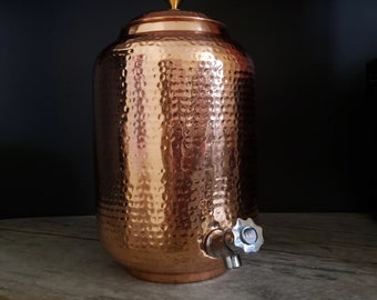 8L Pure Copper Water Dispenser Hand Hammered Indian Copper Home Studio Office Water Dispenser Jug