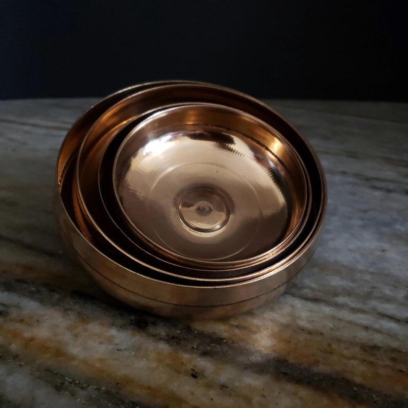 Rare Kansa Bronze Bowls with Lotus Etching Set of 4 Handmade Indian Bronze Bowls Home Decor image 1