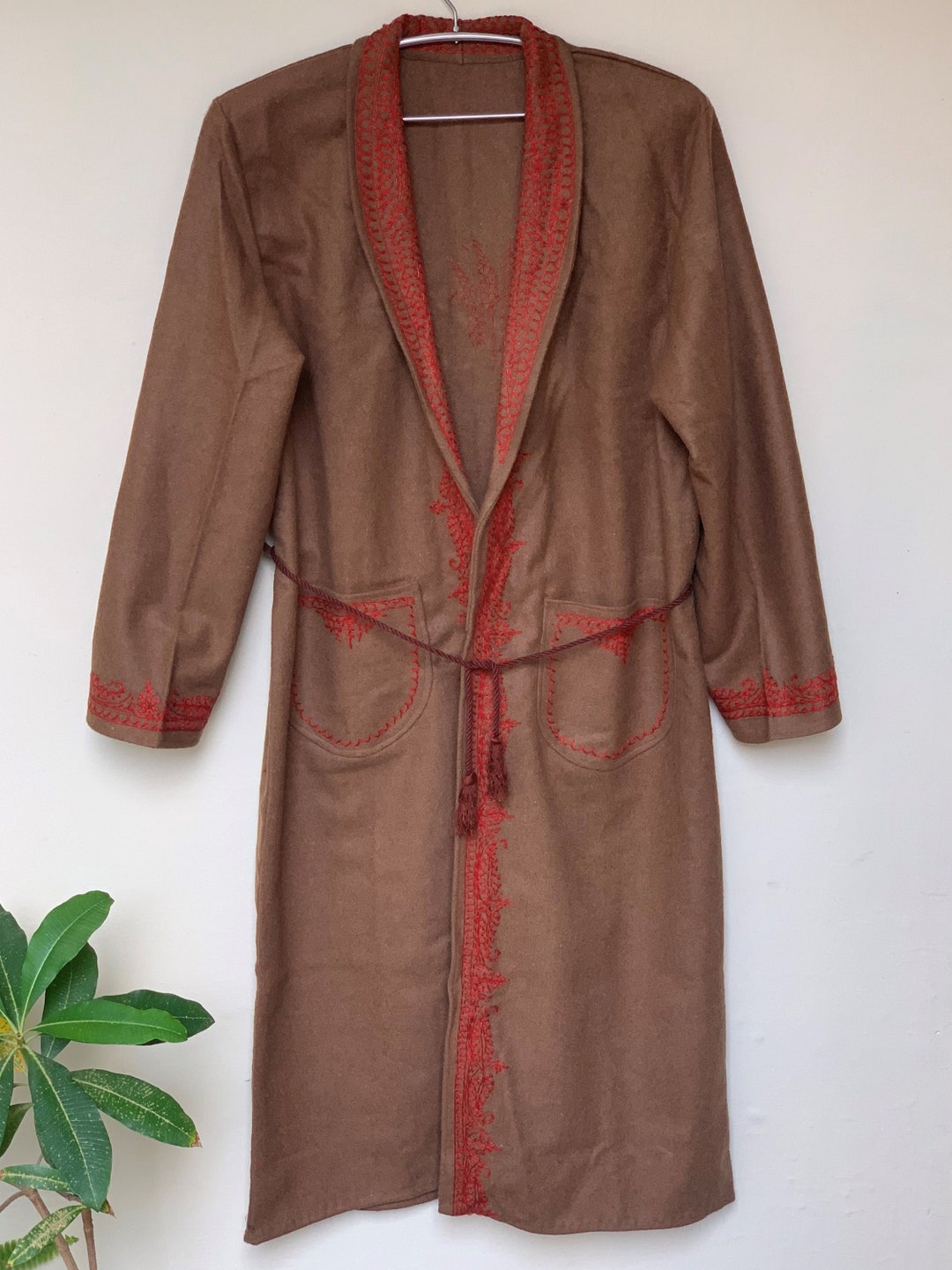 Soft Wool Dressing Gown in Brown With Dark Brown Corded Tie and Auburn ...