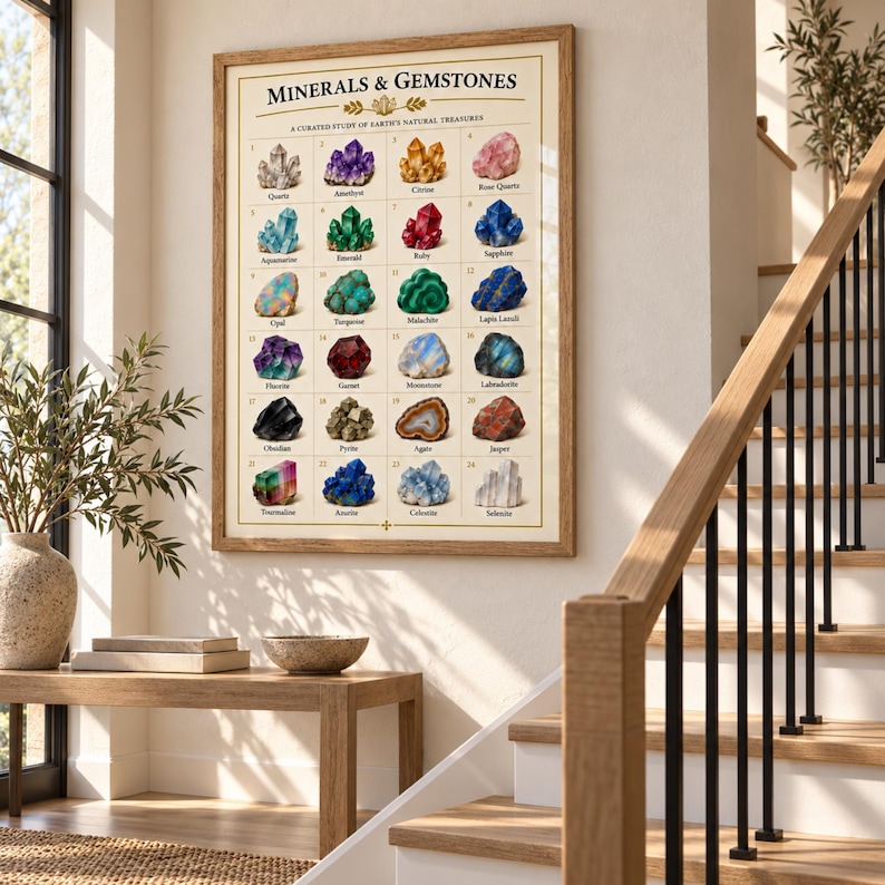 Printable Science Items Minerals and Gemstones Chart, Educational Crystal Poster, Vintage ...