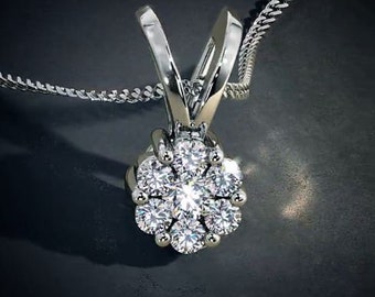 Diamond Cluster Pendant, 14K White Gold Necklace, 3.5 Ct Diamond Pendant, Floral Necklace, Gorgeous Pendant Without Chain, Gift For Women's