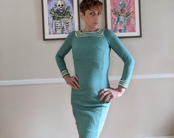 Mid-century 50s Mint and White Pencil Dress!