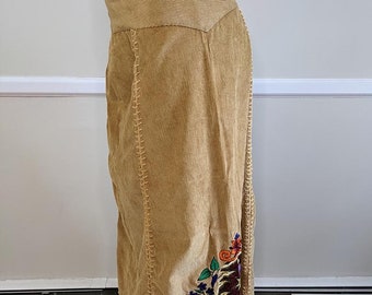 70s Embroidered Fringe Corduroy Skirt from Kathmandu Imports!