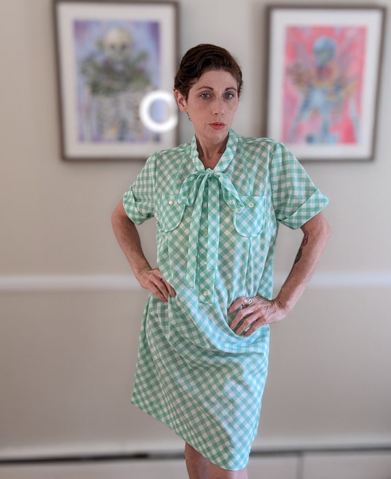 Green and White Checkered 1960s Dress! Sweet as Pi