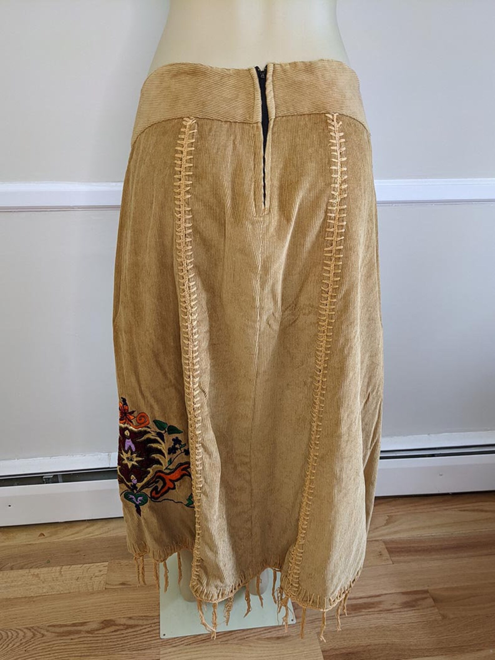 70s Embroidered Fringe Corduroy Skirt From Kathmandu Imports Etsy