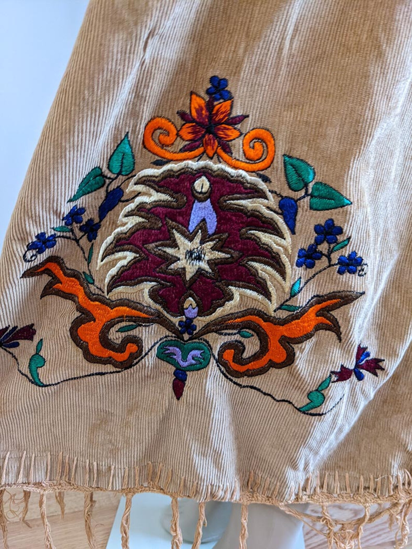 70s Embroidered Fringe Corduroy Skirt From Kathmandu Imports Etsy