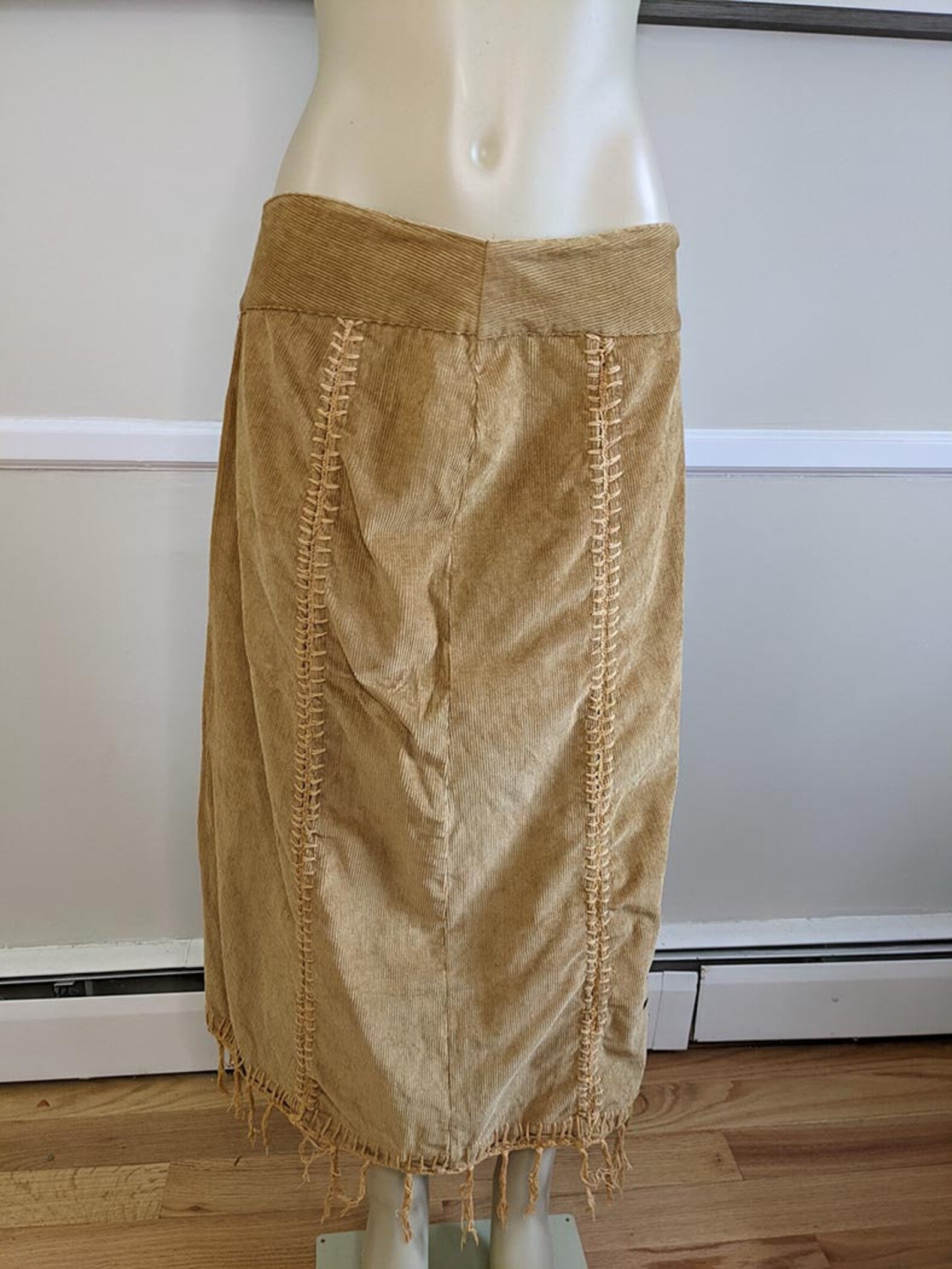 70s Embroidered Fringe Corduroy Skirt From Kathmandu Imports Etsy