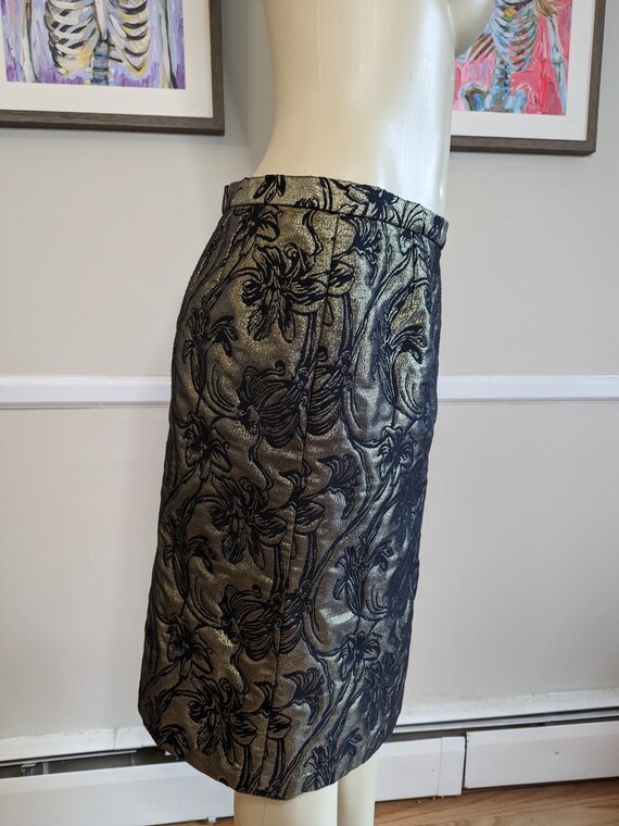 Gorgeous 1980s Gold and Black Floral Skirt! - image 3
