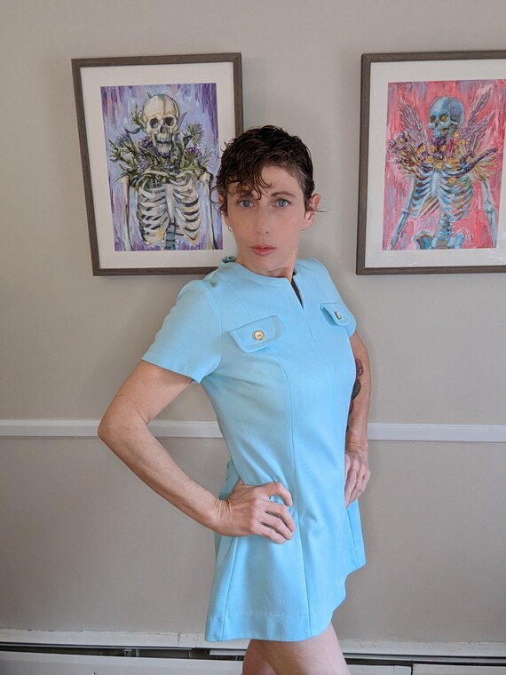 Swingin' 60s Baby Blue Mini Dress! - image 2