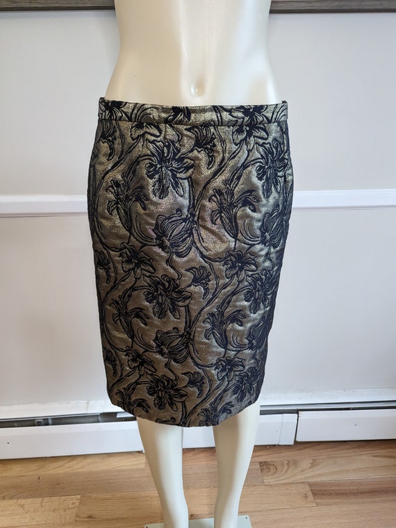Gorgeous 1980s Gold and Black Floral Skirt! - image 1