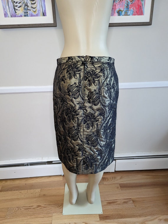 Gorgeous 1980s Gold and Black Floral Skirt! - image 6