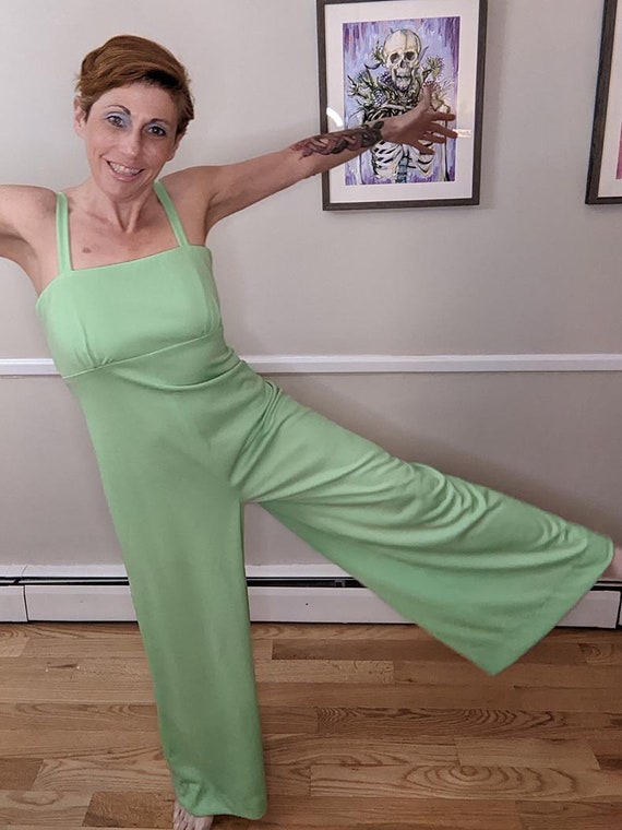 70s Key Lime Green Jumpsuit! Dancing Queen! - image 6