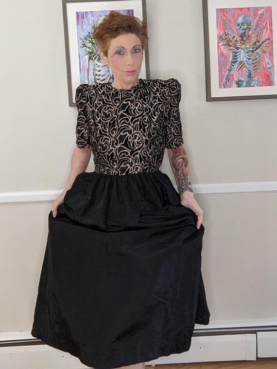 Adorable Black and Gold 80s Prom cocktail party Dress Etsy UK