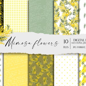 Carta digitale Mimosa Flowers JPG, motivi floreali senza soluzione di continuità, carta da parati con fiori gialli, carta da regalo floreale, carta digitale per matrimoni