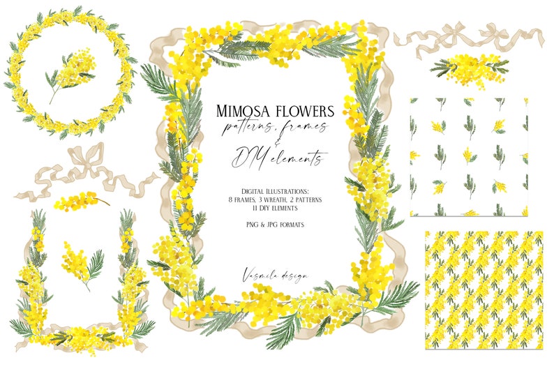 Mimosa Flowers Borders Frames PNG, Spring Yellow Floral Garlands ...