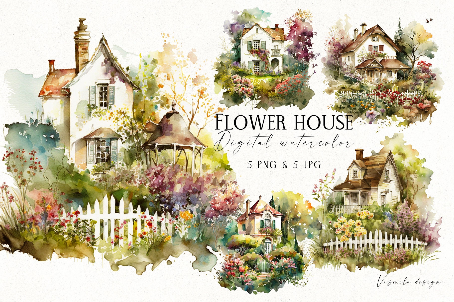 Watercolor Houses Clipart PNG, Cute Vintage Cottage, Fantasy Garden ...