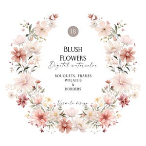 Aquarell Blush Blume Ränder PNG, zarte rosa Blumensträuße Clipart, Blush Blumen Aquarell Clipart, Mädchen-Babyparty, Hochzeit Grafiken