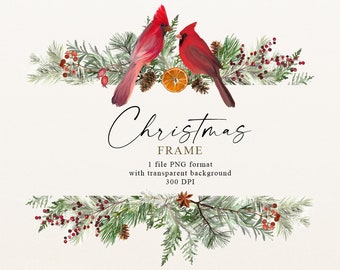 Cardinal Christmas Frame PNG: Hand-Drawn Winter Border (Digital Download)