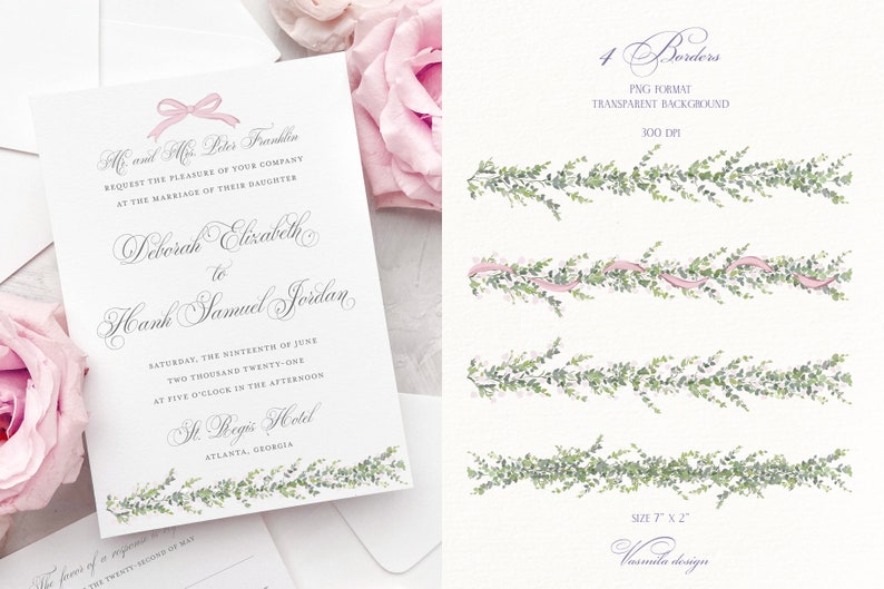 Greenery floral borders, Wedding flowers frames, Vintage style garlands, Digital seamless paper, Wedding clipart PNG image 6