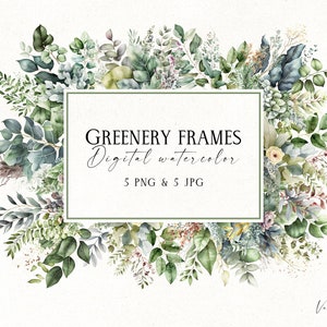 Aquarell Greenery Rahmen, Blumen Eukalyptus Ränder, Greenery Rahmen PNG, digitale Aquarell Grafiken