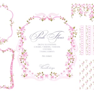 Floral Border Frames: Vintage Flower Clipart, Seamless Paper (PNG Digital Download)