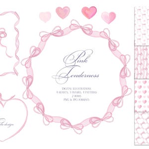 Aquarell-Hochzeitsgrafiken, rosa Herzen-Babypartybordüren, Hochzeitsrahmen PNG, rosa digitales Papier, nahtlose Muster, DIY Hochzeit Clipart