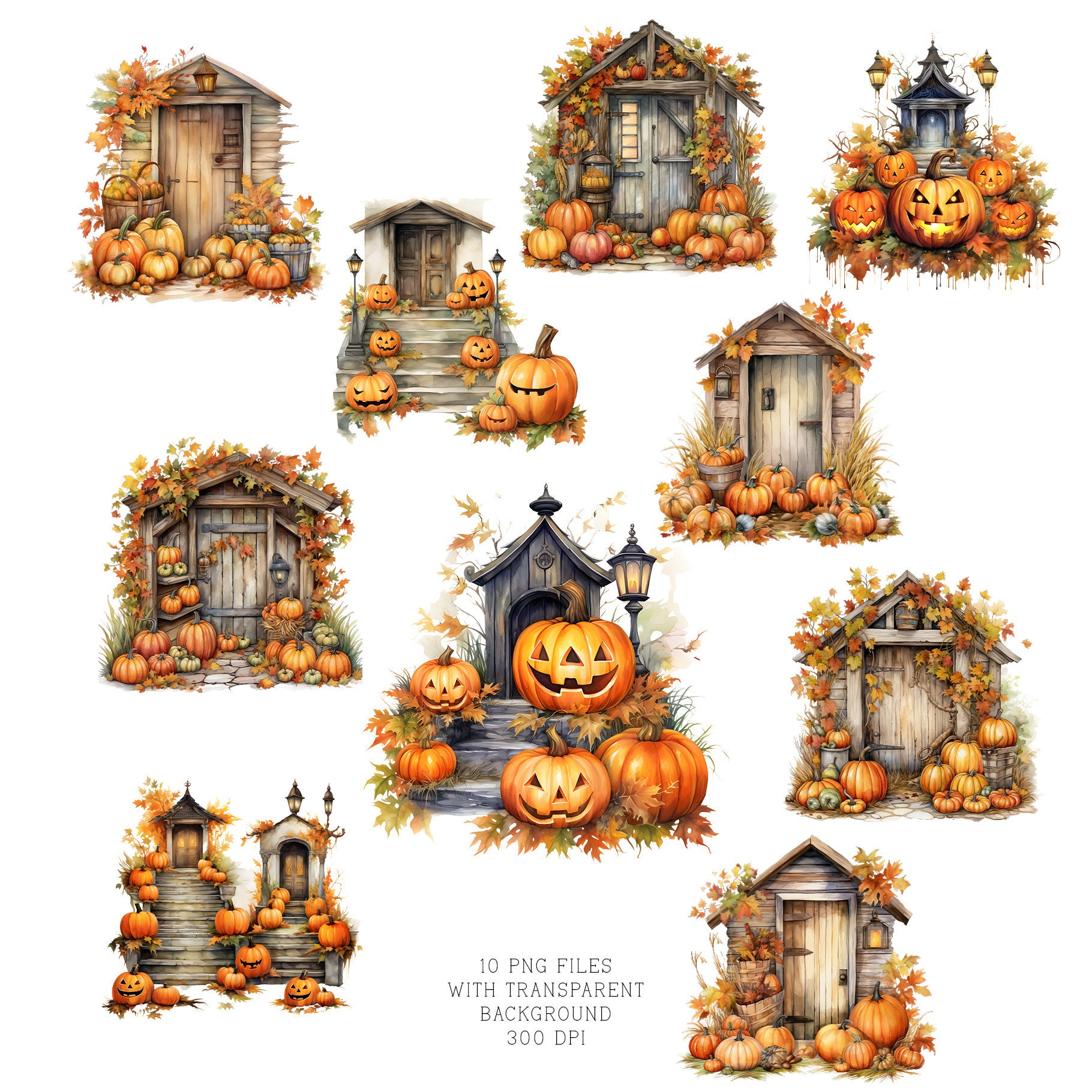 Autumn Pumpkins Front Porch Clipart Halloween Porch Scenery - Etsy
