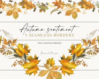 Autumn Seamless Borders: Hand-Drawn Fall Clipart (PNG, EPS)