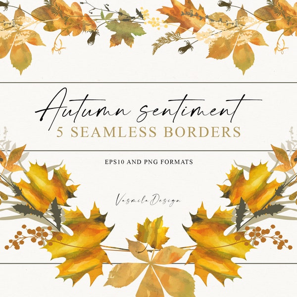 Autumn seamless borders PNG, Fall frames with leaves and branches, Autumn garland, Digital clipart PNG, Autumn clipart, Wedding clipart PNG