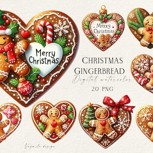 Weihnachten Lebkuchen Herz Clipart, Lebkuchenherz PNG Clipart Bundle, Weihnachtslebkuchenherz PNG, Aquarell Winter Dekorationen