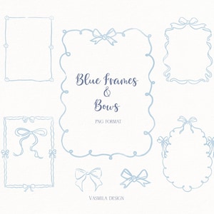Watercolor Whimsical Frames PNG, Wedding Bachelorette Party Frames PNG, Hand Drawn Coquette Bows, Wavy Squiggly Borders Clipart