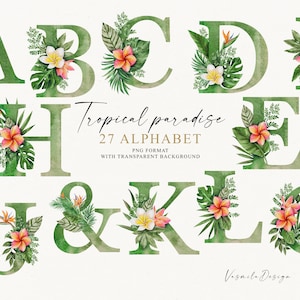 Alfabeto Tropical Aquarela PNG, Letras de Flores Exóticas Clipart, Letras Florais PNG, Letras Aquarela Verdes, Desenhado à Mão, Não Gerado por IA