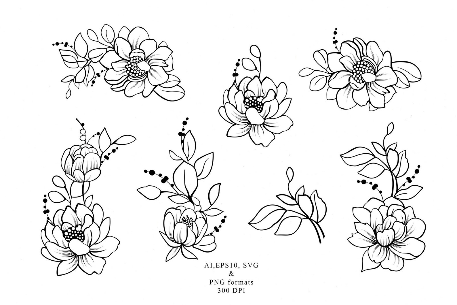 Hand Drawn Line Art Floral Arrangements SVG Outline Flower - Etsy