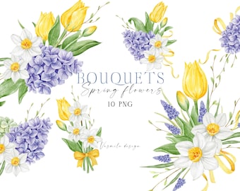 Aquarel lentebloemen boeketten, bloeiende bloemen png, lentebloemen clipart, aquarel bloemen clipart, bloemen bruiloft ontwerp