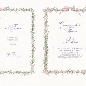 Greenery floral borders, Wedding flowers frames, Vintage style garlands, Digital seamless paper, Wedding clipart PNG image 3