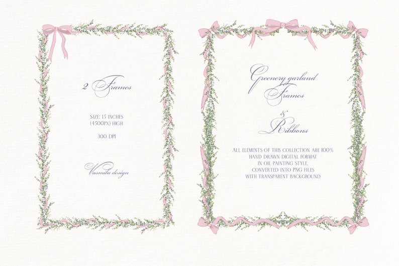 Greenery floral borders, Wedding flowers frames, Vintage style garlands, Digital seamless paper, Wedding clipart PNG image 3