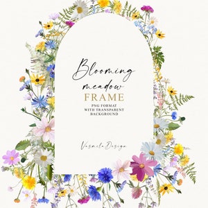 Wildblumen Blumenrahmen Png, Wildblumen Umrandung, Wiesenblumen Png, Digitale florale Umrandung, Hochzeit Clipart, Handgezeichnet, Nicht AI erzeugt