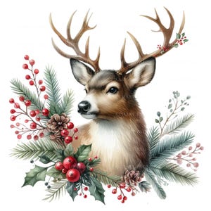 Watercolor Christmas Reindeer Clipart: Holiday PNG Bundle (30 Files) image 9