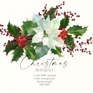 Buquê de Natal Png, Clipart de Flor de Poinsétia, Guirlanda de Natal Png, Sublimação de Férias de Inverno, Desenhado à mão, Não gerado por IA
